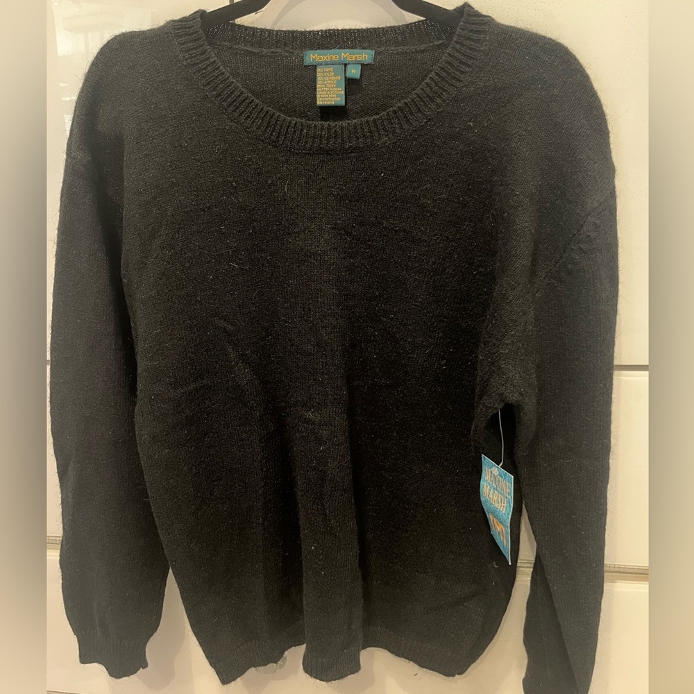 NWT 90s Black Maxine Marsh Vintage Hand loomed Crew Neck Soft ladies Sweater QVC